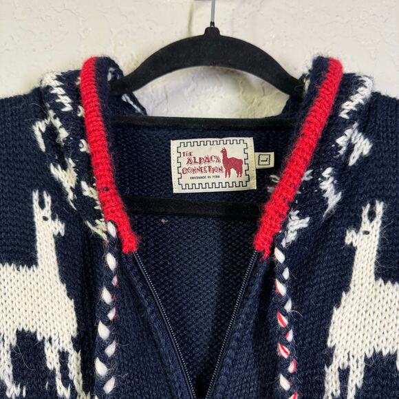 THE ALPACA CONNECTION Sweater Large Hoodie Cardigan Fair Isle Full Zip Llama - Picture 4 of 15